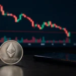 Ethereum dormant wallet selling shown as ETH coin against declining price chart with red candlesticks