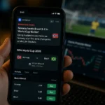 Coinbase AI prediction market alert showing a false Norway vs Brazil World Cup result while the match page shows it as delayed.